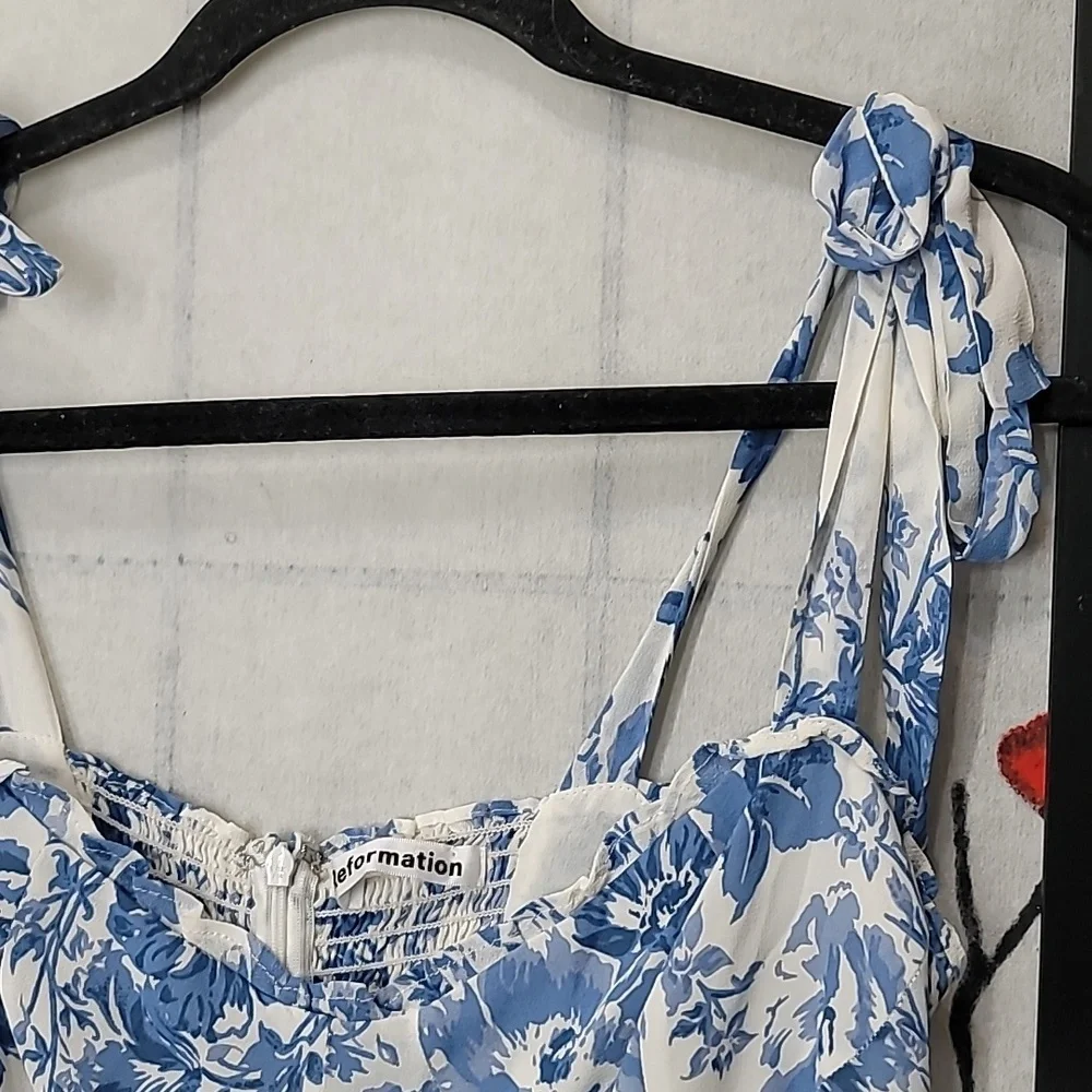 Reformation Nikita Olympia Blue White Floral Print Dress Size 10 - Picture 7 of 12